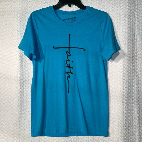 love in faith / blue and black faith cross tee - Picture 1 of 4